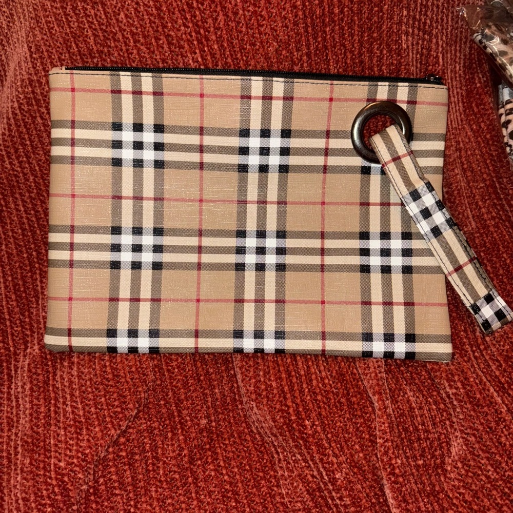 Tan Checkered Women's Clutch
